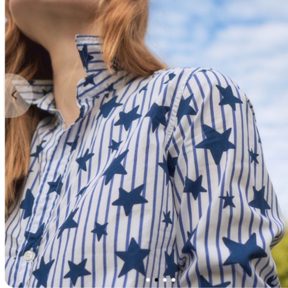 Frank & Eileen Frank Stars Stripes Superfine Poplin Button up Top Blue White - Picture 7 of 7